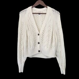 Universal Thread Cable Knit Women Cardigan M Ivory Button Front Pointelle V-Neck